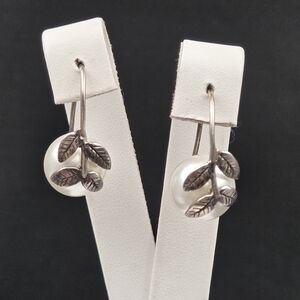 Vintage ATI Sterling Silver 925 Pearl Tree Branch Leaf Earrings 7/8"